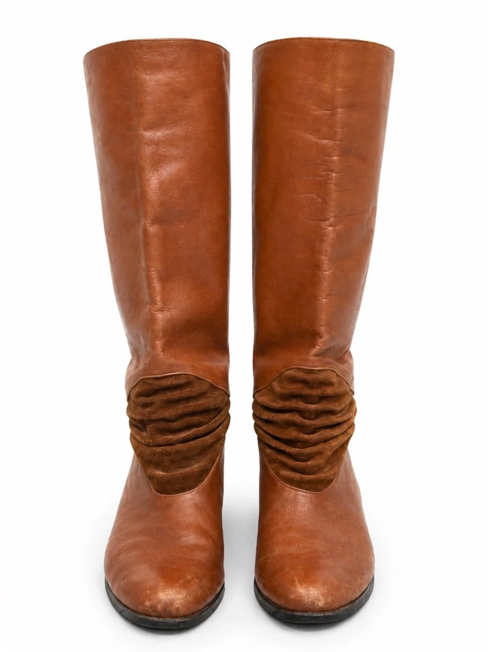 Vintage 80s Jaqueline Ferrar brown camel tone leather and suede boots. 10